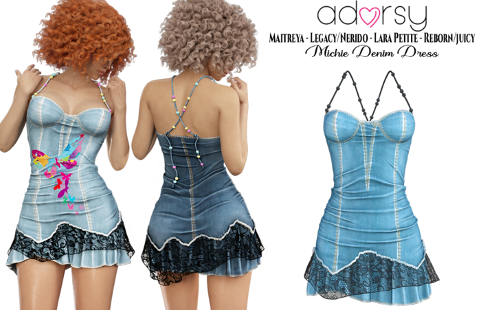adorsy -  Michie Denim Dress Splash - Maitreya/Legacy-Nerido/Lara Petite/Reborn-Juicy