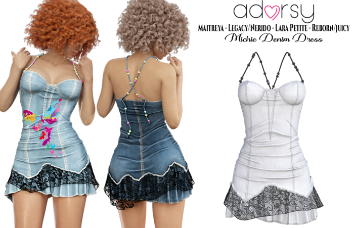 adorsy -  Michie Denim Dress White - Maitreya/Legacy-Nerido/Lara Petite/Reborn-Juicy