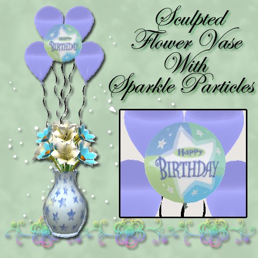 VASE Birthday (Blue Stars) B&W Flowers with Sparkle Emitters
