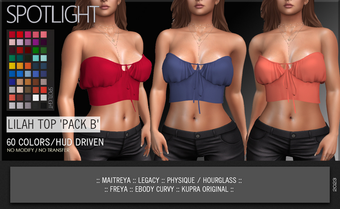 SPOTLIGHT - LILAH TOP 'PACK B' (DEMO Available In-World)