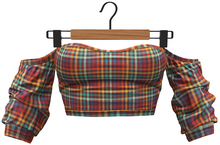 RIOT / Cece Off-Shoulder Top - Pattern - Plaid Rainbow