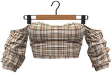 RIOT / Cece Off-Shoulder Top - Pattern -  Plaid Tan
