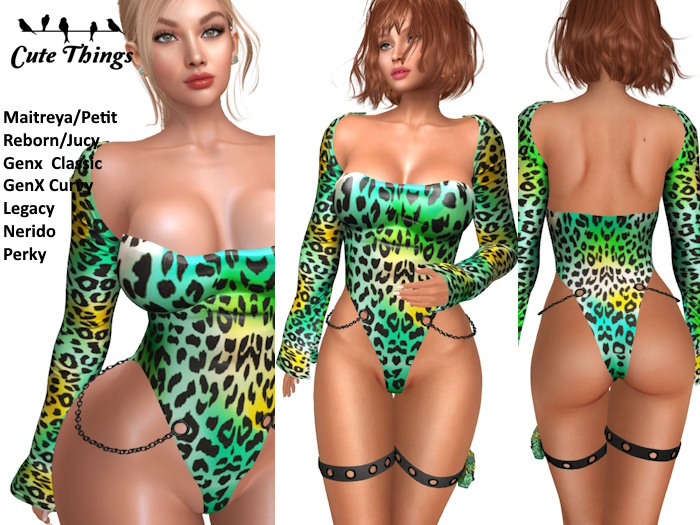[CT] Outfit Bodysuit + Garters Green/Jellow - GenX - Curvy - Reborn - Jucy - Legacy - Perky - Nerido - Maitreya - Petit