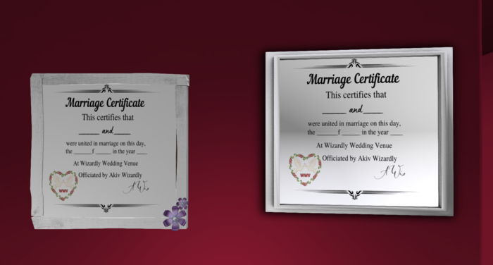~FT~  individual wedding certificates 