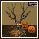 Autumn - Screaming Tree with Bats Leaves and Crow