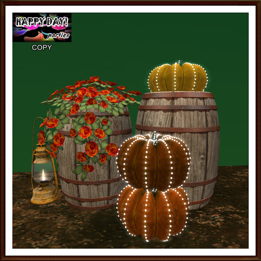 Autumn - Barrel with Roses and Pumpkins