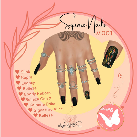 Wendy1435SL | Square Nails #001 | Karper Swirl Black