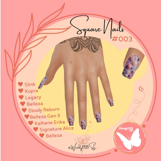 Wendy1435SL | Square Nails #003 | Color Drops On Lilac