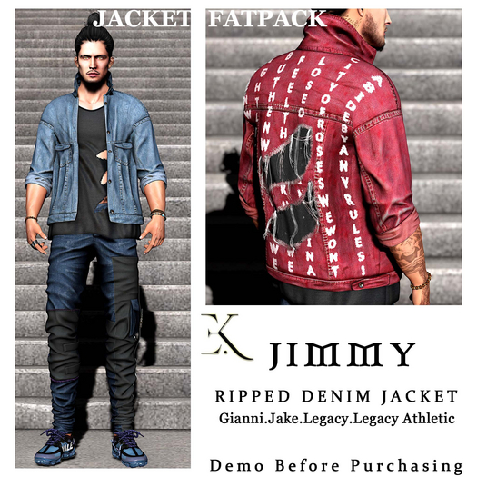 E.K - Jimmy - Ripped Denim  Jacket  -  FATPACK {ADD - ME }