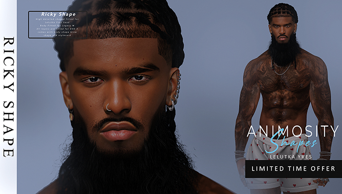 Second Life Marketplace - Animosity - Ricky Shape (Lelutka Yves / Legacy M)