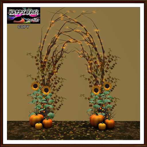 Autumn - Lit Tree Arch Pumpkins Sunflowers