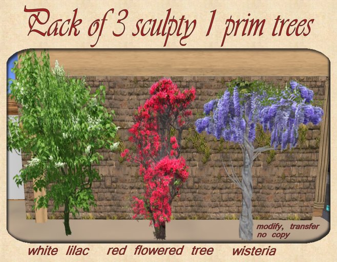 Pack of 3 spring trees, 1 prim each