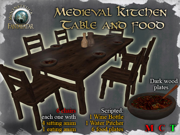 !! MOONSTRUCK !! Medieval Kitchen Table & Food - Dark plates - F&M FRP
