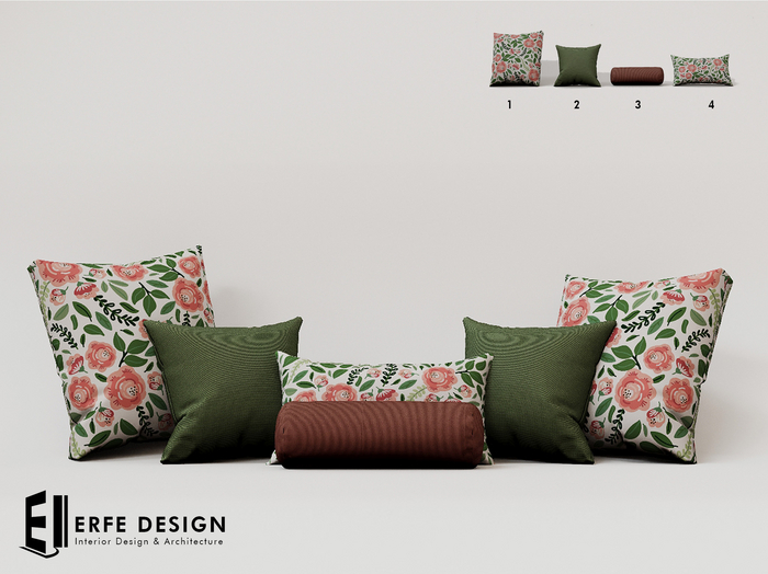 Flowers Cushion Pillow Set 4 Pcs 4 LI  [Erfe Design] *