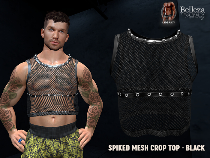 [SEVENELEVEN] Spiked Mesh Crop Top - Black