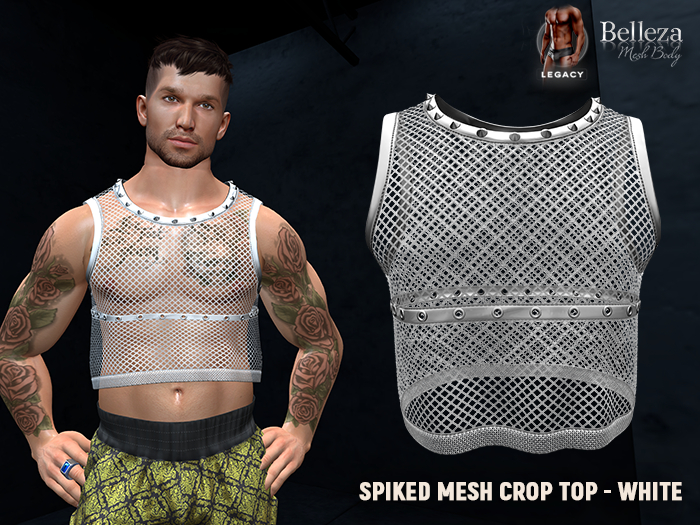 [SEVENELEVEN] Spiked Mesh Crop Top - White