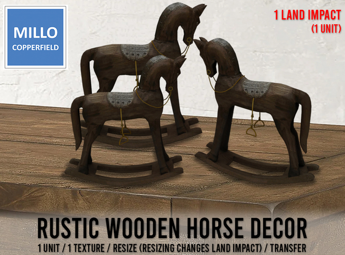 Millo Copperfield - Rustic Wooden Horse Decor with Resize, Transfer