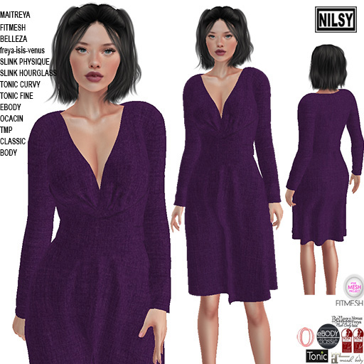WRAPPED FLANNEL DRESS,CL&MESH BODY