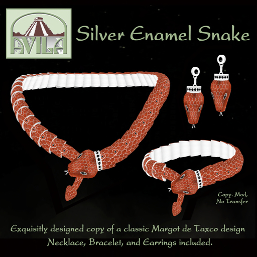 MA - Silver Enamel Snake Set - Red