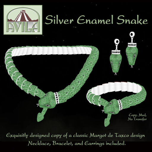 MA - Silver Enamel Snake Set - Green