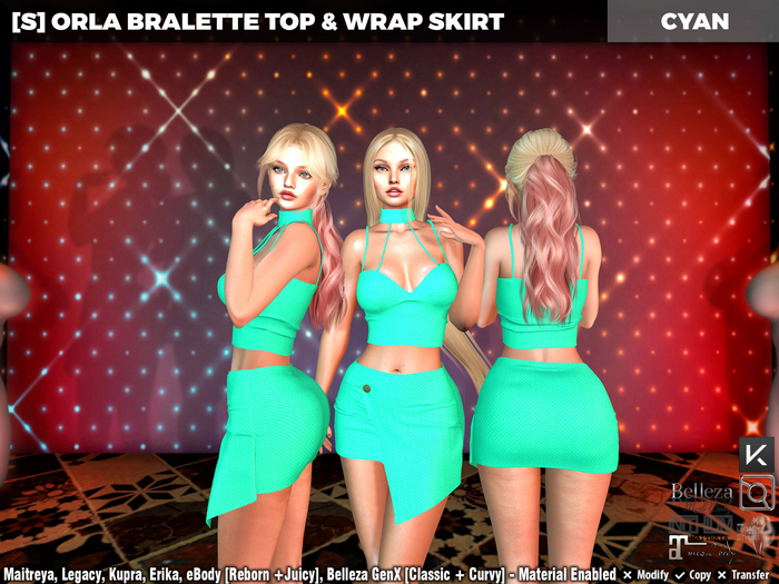 [S] Orla Bralette Top & Wrap Skirt Cyan