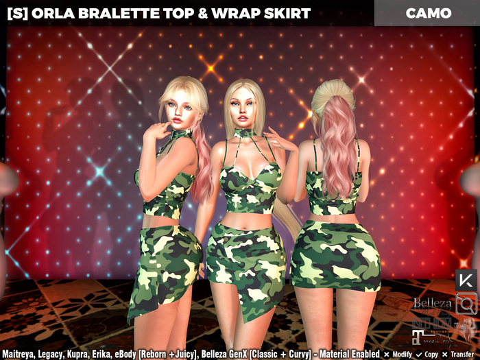 [S] Orla Bralette Top & Wrap Skirt Camo