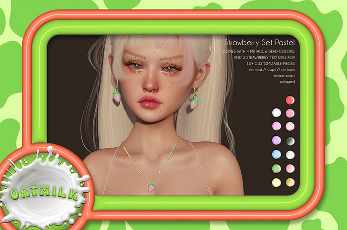 OATMILK // Strawberry Necklace and Earrings Pastel (add)