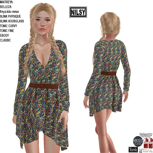 DITSY FLARED DRESS WITH BELT,MESH BODY