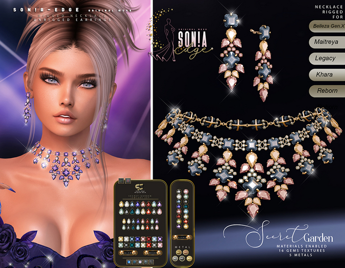 Son!a-Edge Secret-Garden Jewelry Set rigged Necklace and earrings FATPACK