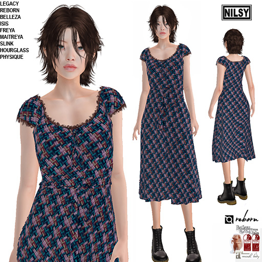 FRINGED NECK TWEED DRESS,MESH BODY