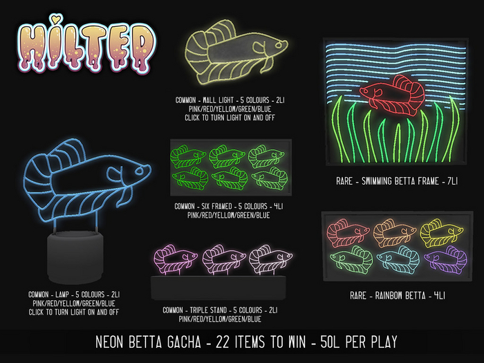 HILTED - Neon Betta Gacha - Wall (Click for on/off) - Reds