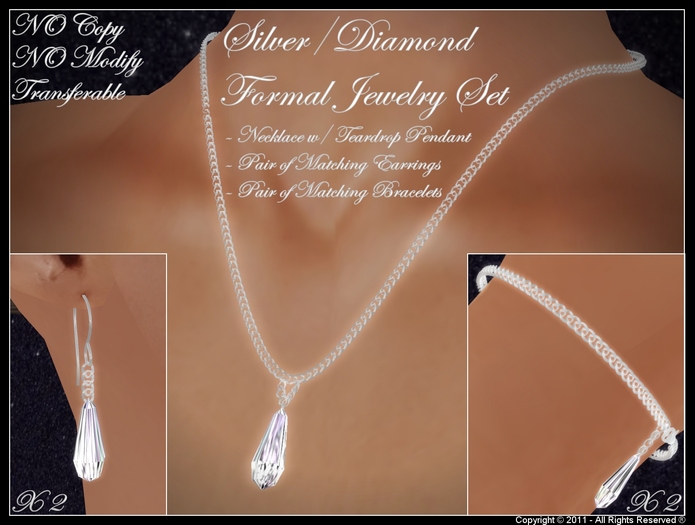 PROMO SALE .:: S.J. ::. Silver-Diamond Elegant Teardrop Jewelry-set - Necklace, Earrings, Bracelets