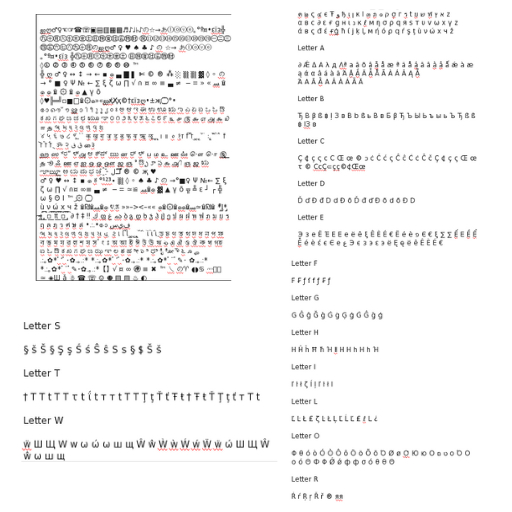 Font: letters and symbols