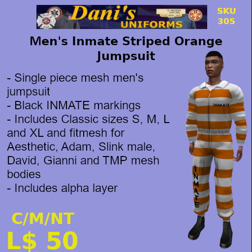 Men's Striped Inmate Orange Jumpsuit