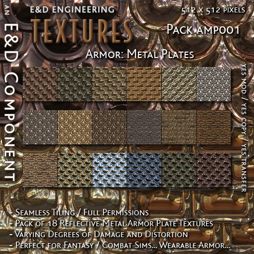 Second Life Marketplace - [AMP001] 18 Shiny Tiled Metal Plate Armor ...