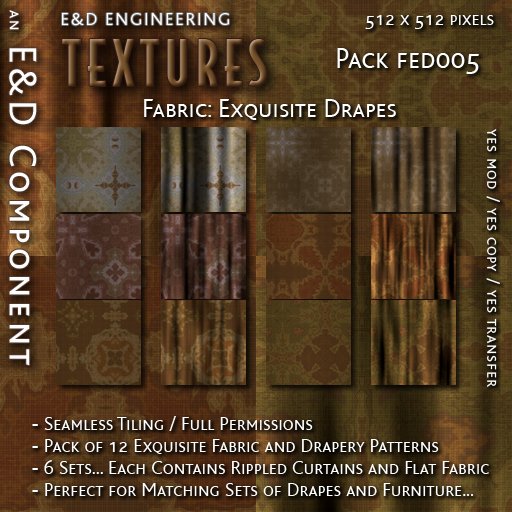 Second Life Marketplace - [FED005] 12 Seamless Patterned Fabric ...