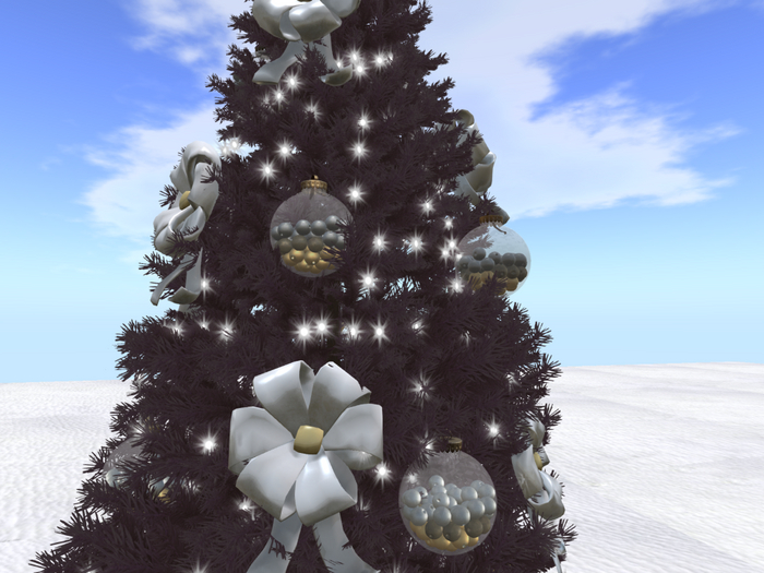 xmas black tree with balls white ribbon
