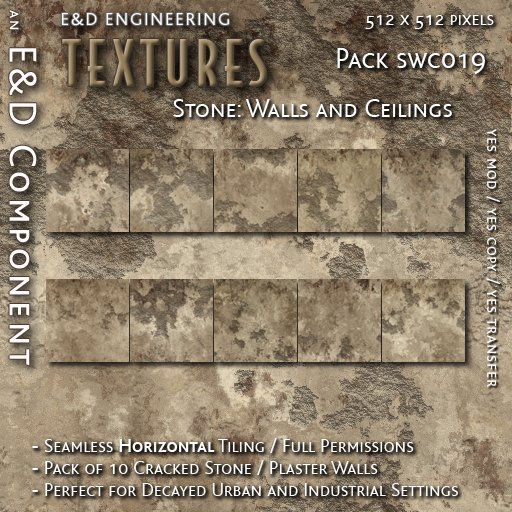 [SWC019] 10 512px Horizontally Seamless Tintable Cracked Stone Walls / Ceilings Textures from E&D ENGINEERING