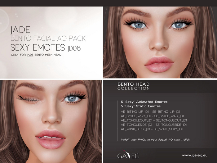 Second Life Marketplace - [GA.EG] Jade Bento Facial AO Pack - JD06 Sexy ...