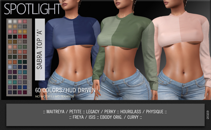 SPOTLIGHT - SABRA TOP 'PACK A' (DEMO Available In-World)