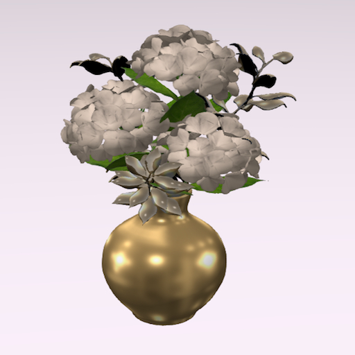 Song's White Hydrangeas in Gold Vase