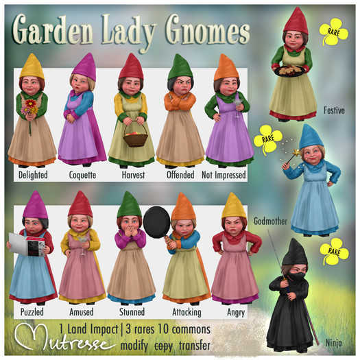 12 Mutresse - Godmother - Garden Lady Gnomes - RARE