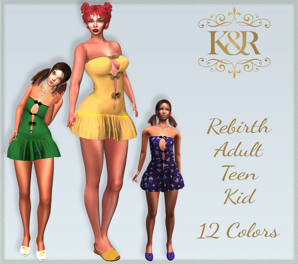 Demo Gabriela Dress Rebirth Adult, Petite, Flat. 12 Colors, HUD