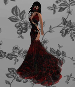 Red with Black Lace Cut Out Gown