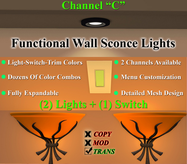 JBE ~ Wall Sconce-Lights (C) (2-Lights + 1-Switch)(T-230911)