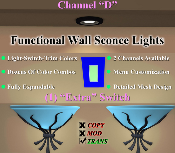 JBE ~ Wall Sconce-Lights (D) (1 'Extra' SWITCH)(T-230911)