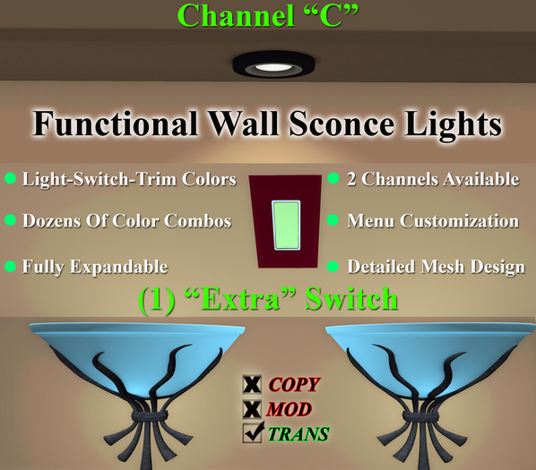JBE ~ Wall Sconce-Lights (C) (1 'Extra' SWITCH)(T-230911)