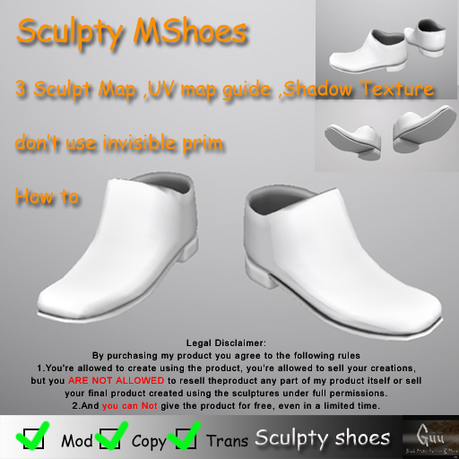 -=((Guu))=-Sculpty Mshoes [BOXED] / SCULPT MAP & Shadow Texture male shoes 