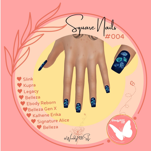 Wendy1435SL | Square Nails #004 | Blue Flower