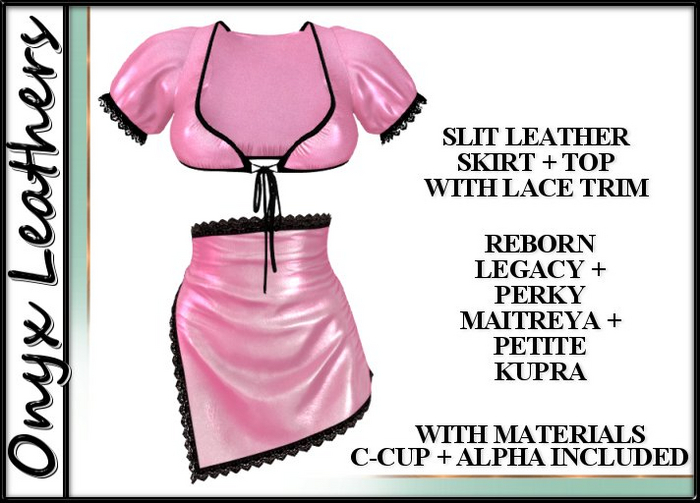 Suzie Leather Slit Skirt w Matching Top Pink